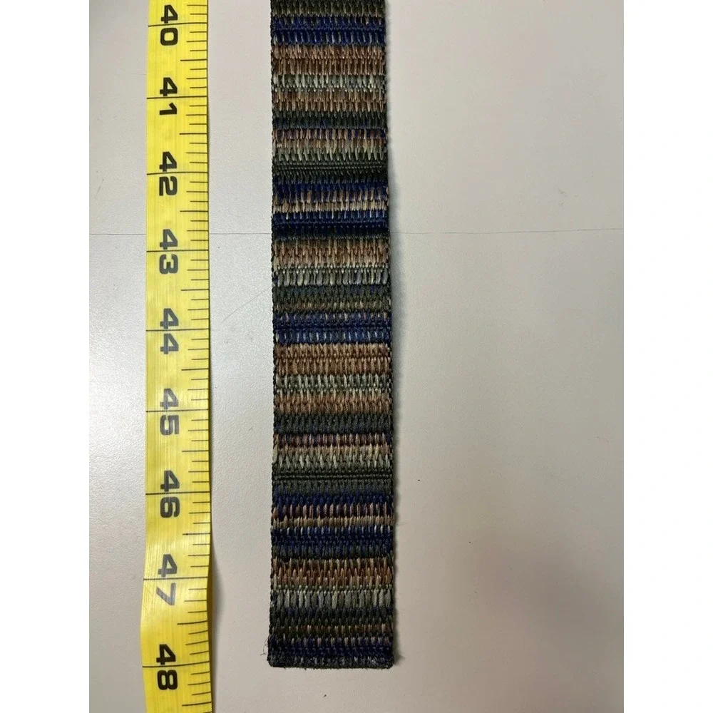 LL Bean Bison Designs Webbing Belt Mens Blue Brown Striped D-Ring Buckle 48 Inch